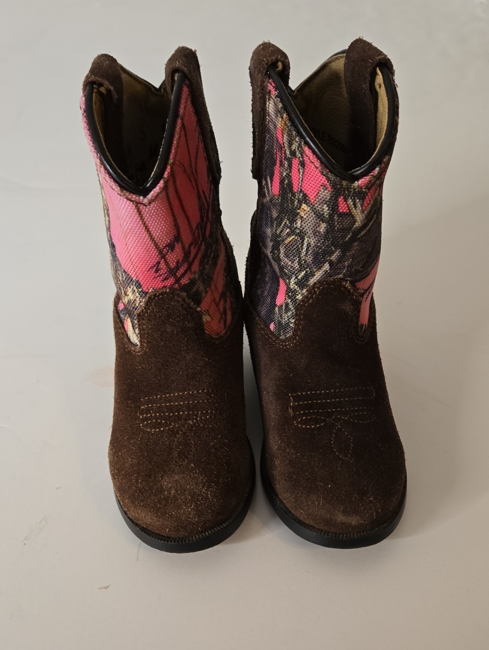 Masterson Boot Co Brown Suede Leather Pink Camo Cowboy Boots Toddler/Baby Size 5